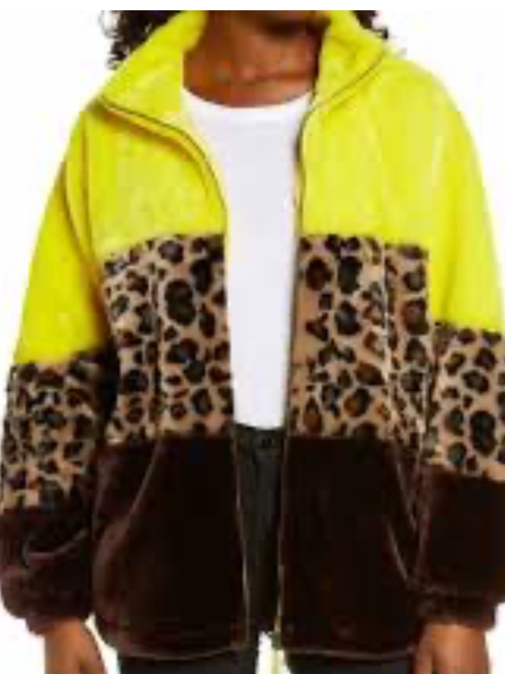 UGG Elaina Colorblock Jacket - Neon Yellow/Leopard/Brown SIZE XS